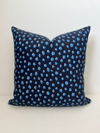 Navy blue polka dot linen pillow-COVER ONLY