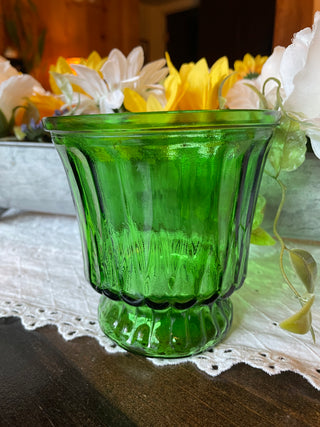 Vintage Emerald Green Pressed Glass Pedestal Vase | Cottagecore | Farmhouse | Planter | Candle Holder