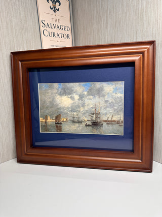 Solid Wood Mitered Frame 12.5x10.75" with Blue Mat & Eugène Boudin Art Book Prin