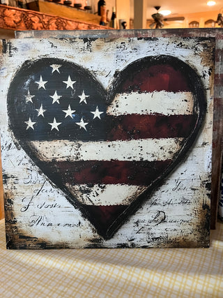 Custom Designed Heart And Flag Wooded Wall Decor