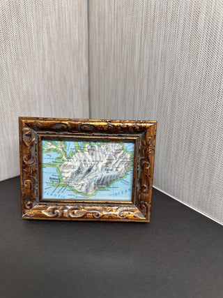 Ornate Framed Mini Map of Iceland - Vintage Tabletop Desk Decor
