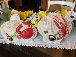 Vintage Coastal Ceramic Crab & Lobster Wall Plaques – Seashell Nautical Wall Décor – Set of 2