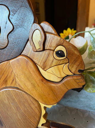 Handcrafted Intarsia Wood Squirrel Sculpture | Jim Prentice | Walnut, Myrtlewood & Cherry