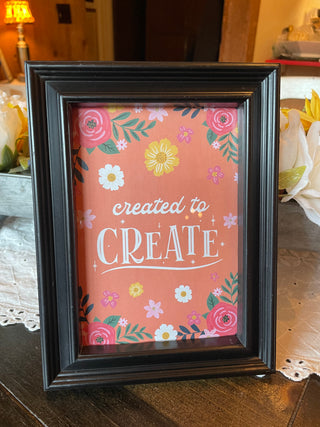 Created to Create Inspirational Framed Wall Art | Craft Room Decor | Floral Motivational Sign