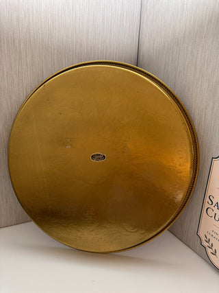 Vintage Leonard Solid Brass 15" Round Gallery Tray Etched Floral Serving Platter