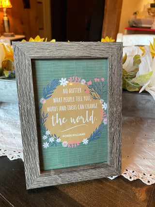 Robin Williams Inspirational Quote Framed Wall Art | “Words and Ideas Can Change the World”