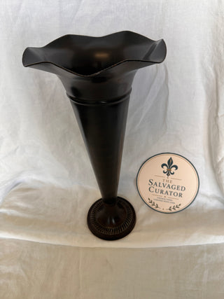 Vintage Dark Bronze Trumpet Vase with Flared Ruffled Rim (17" x 8")