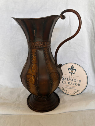 Rustic 16-Inch Tall Metal Ewer Pitcher Vase Boho Middle Eastern Home Decor