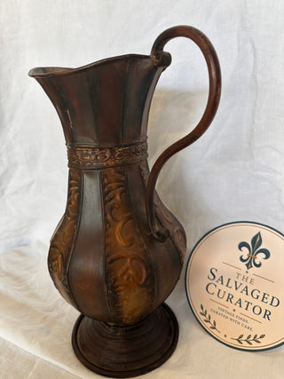 Rustic 16-Inch Tall Metal Ewer Pitcher Vase Boho Middle Eastern Home Decor