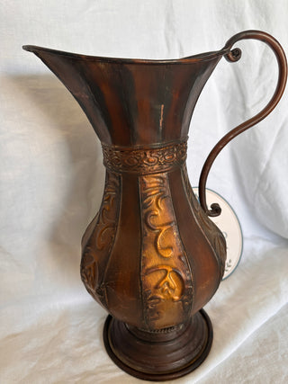 Rustic 16-Inch Tall Metal Ewer Pitcher Vase Boho Middle Eastern Home Decor