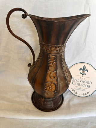 Rustic 16-Inch Tall Metal Ewer Pitcher Vase Boho Middle Eastern Home Decor