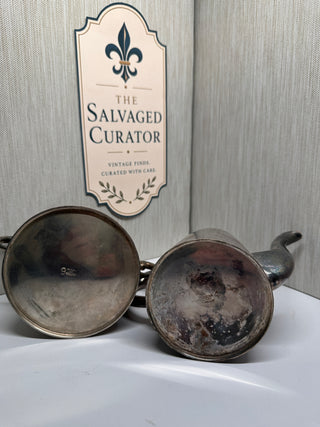Wallace Silversmiths Silverplate Coffee Tea Pot & Sugar Bowl Set - Heavy Hotel Weight Commercial Holloware, Deep Aged Patina Tarnish