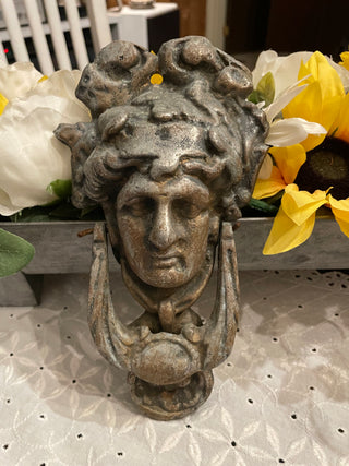 Vintage Medusa Style Cast Iron Door Knocker | Classical Maiden Architectural Salvage