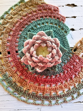Handcrochet table runner w 3D crochet flowers