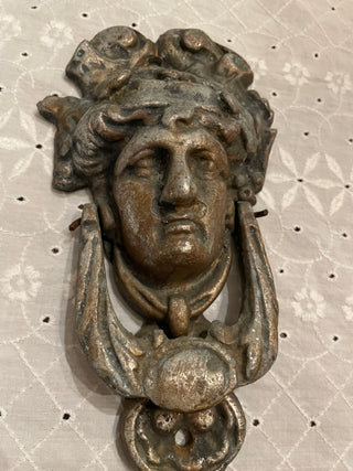 Vintage Medusa Style Cast Iron Door Knocker | Classical Maiden Architectural Salvage