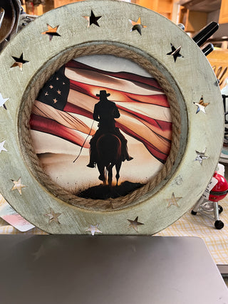 Custom Designed Cowboy w/American Flag Metal Wall Decor