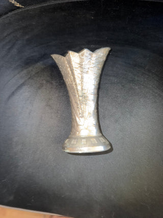 Antique Art Deco elephant design Fan Shaped Key Metal Vase Made in Japan VV