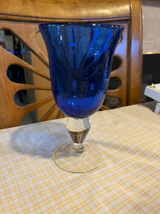 Cobalt Blue Bubble Glass Goblet