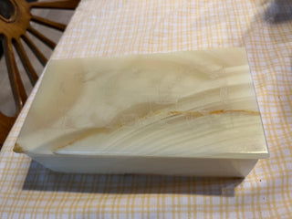 White Onyx Stone Jewelry or Trinket Box w/Floral Carving