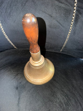 Vintage Brass Hand Call Bell Wood Handle School Teachers Lunch Dinner Bell 10" VV