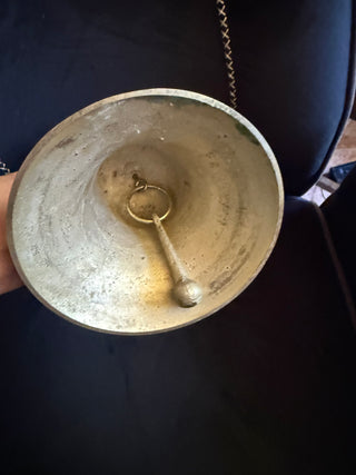 Vintage Brass Hand Call Bell Wood Handle School Teachers Lunch Dinner Bell 10" VV