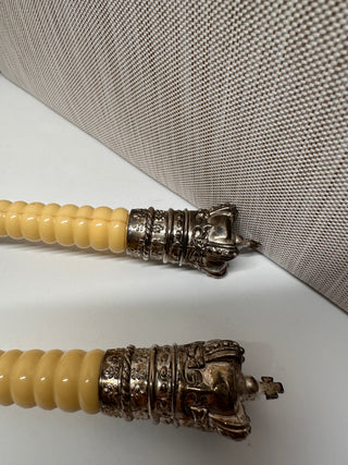 Vintage "Crown Tiara" Wedding Cake Knife & Server Set with Faux-Ivory Ribbed Handles