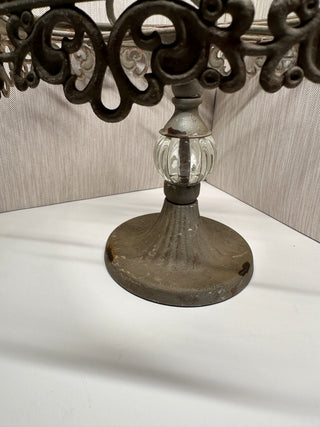 Farmhouse Metal Cake Stand – 10" Rustic Pedestal Display Riser with Ribbed Glass Accent