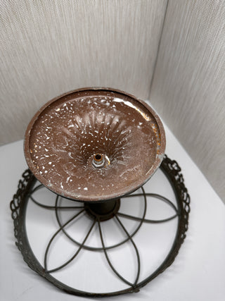 Farmhouse Metal Cake Stand – 10" Rustic Pedestal Display Riser with Ribbed Glass Accent