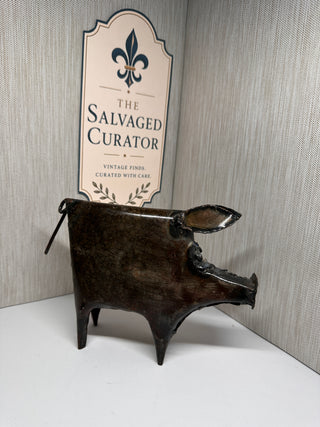 Brutalist Welded Sheet Metal Pig Vintage Farmhouse Decor Animal Figurine