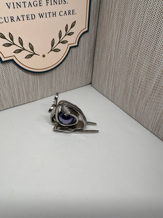 Handcrafted Vintage Silverware Fork Snail Sculpture with Purple Glass Marble Shell