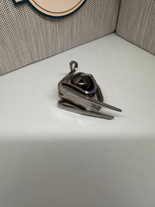 Handcrafted Vintage Silverware Fork Snail Sculpture with Purple Glass Marble Shell