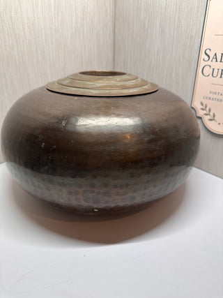 Vintage Heavy Hand Hammered Brass Bronze Orb Vase Stepped Ring Neck 11"x7"