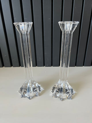 Set of 2 crystal star column candlesticks