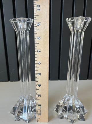Set of 2 crystal star column candlesticks