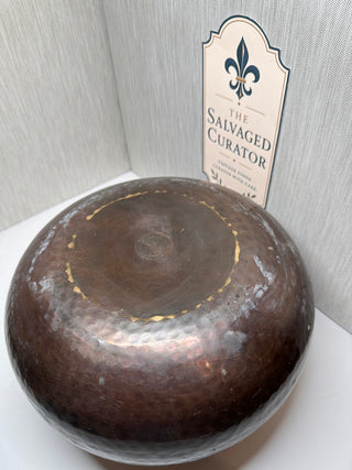Vintage Heavy Hand Hammered Brass Bronze Orb Vase Stepped Ring Neck 11"x7"