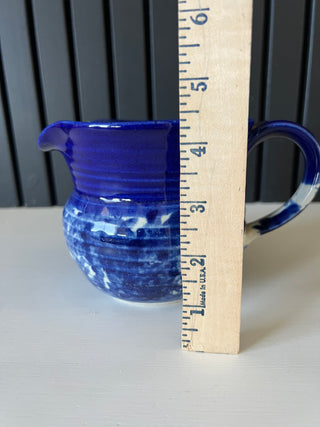 Handmade blue and white spongeware pitcher