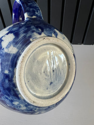 Handmade blue and white spongeware pitcher