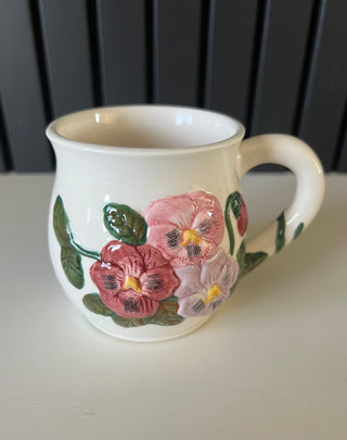 Vintage pansy ceramic mug