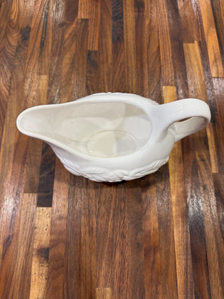 White Gravy Boat Embossed Fruit Design