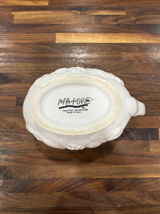 White Gravy Boat Embossed Fruit Design