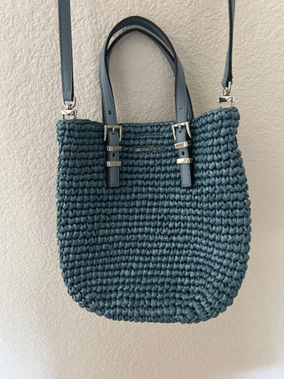 Michael Kors straw crochet blue purse