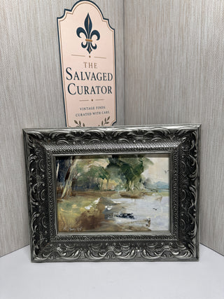 Original Robyn Joy Signed Impressionist Landscape Oil Painting In Silver Ornate Frame