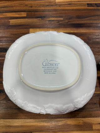Vintage White Gibson Soup Tureen Fruit Design Lid Ladle