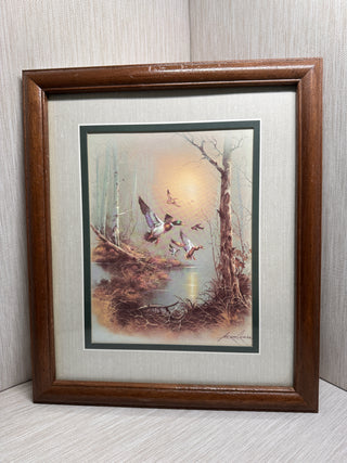 Vintage Andres Orpinas Mallard Ducks Flying Framed Art Print 13.25"x11.5" Wood