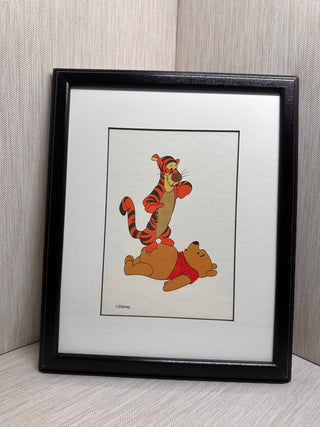 Vintage Framed Disney Winnie the Pooh & Tigger "Tigger Tackle" Matted Wall Art