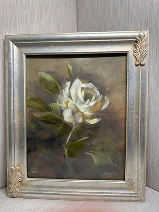 Original Oil Painting White Magnolia by CA Artist Robyn Joy Ornate Wood Frame
