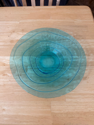 Turquoise translucent fruit platter with wave imprint