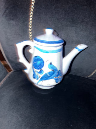 Amex Mexico Folk Art Ceramic Pottery Pitcher Jug  and lid Bluebird /Gray Signed VV