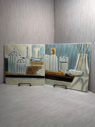Pair of Coastal Bathroom Metal Wall Signs by Melissa Wang