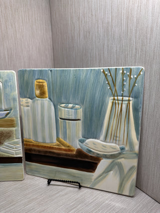 Pair of Coastal Bathroom Metal Wall Signs by Melissa Wang